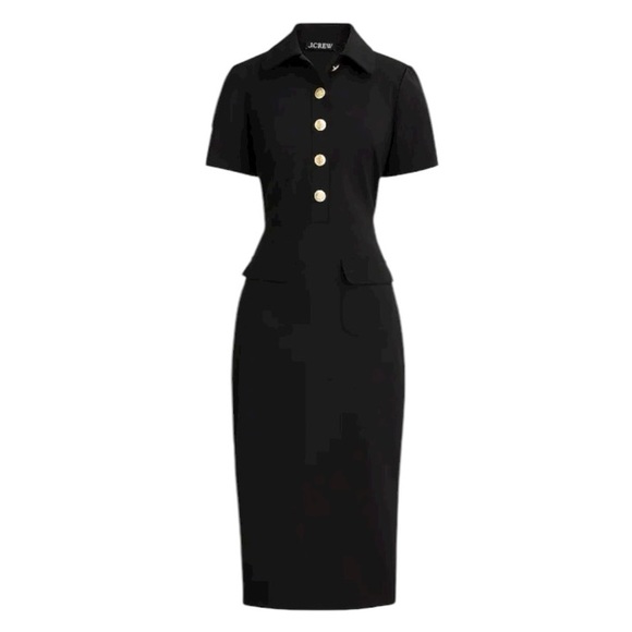 NWT J.Crew Collared Sheath Dress in Bi-Stretch Wool Blend in Black - Picture 1 of 6